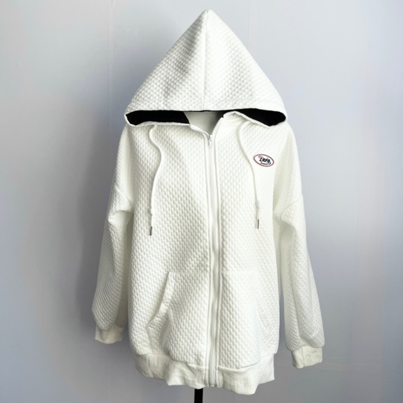 ZRFO White Textured Oversized Hooded Jacket US M - Picture 2 of 7